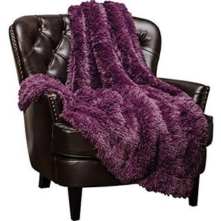 Chanasya Premium Solid Faux Long Fur Throw T?ppe - Bl?dt fuzzy kastet?ppe - til seng eller sofa - 60 """" X 70 """" - Aubergine
