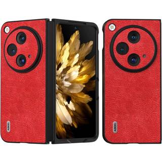 OnePlus Open Litchi Læderbelagt Plastik Bagside Cover - Rød