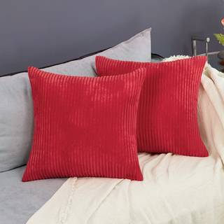 Deconovo Pillow Covers Pack of 2 Soft Corduroy Throw Pillow Cover Stripes 20x20 Inch True Red Pillow Covers Cushion Cover