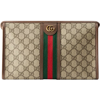 Gucci - Ophidia Leather and Webbing-Trimmed Logo-Jacquard Coated-Canvas Wash Bag - Men - Brown