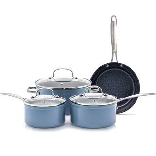 Nuwave 7pc Cookware Set Healthy Duralon Blue Ceramic Nonstick Coated Diamond Inficeret Scratch-resistente PFAS Gratis ovn Sikker induktion Klar o