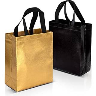 Nush Nush Black & Gold Giftposer Medium st?rrelse - S?t med 12 genanvendelige gaveposer med 6 sorte gaveposer og 6 guld gaveposer - til f?dselsda