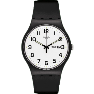 Swatch Classic Twice Again White Dial Black Strap Unisex Watch SO29B7O3