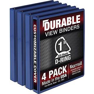 Samsill holdbar 1 tommer bindemiddel lavet i USA D Ring Binder Tilpasselig klar visning Dækblå 4 Pack hver har 225 sider