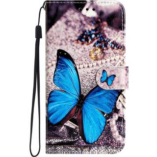 Samsung Galaxy S24 Læder Flip Cover m. Pung og Strop - Blå Sommerfugl