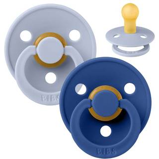 BIBS Rund Colour Sut - 2-Pak - Str. 1 - Naturgummi - Dusty Blue/Cornflower