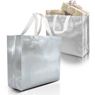 Nush Nush Silver Gift Poss Stor st?rrelse - S?t med 15 genanvendelige s?lv gaveposer med hvide h?ndtag - Perfekt som julegaveposer Goodie Bags f?