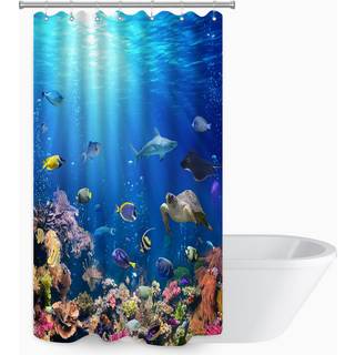 ZXMBF Ocean Underwater World Bruser Gardin Farverige tropiske fisker skildpadde koraller i dybhavet hjem d? Cor vandt?t stof 72LX36W tommer bl? p