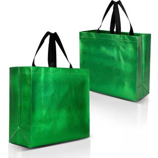 Nush Nush Green Gift Poss Stor st?rrelse - S?t med 12 skinnende gr?nne genanvendelige gaveposer med h?ndtag - Perfekt som goodie -tasker Julegave