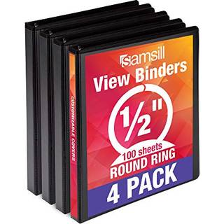 Samsill Economy 0,5 tommer 3 ringbindemiddel lavet i USA Round Ring Binder Perpasable Clear View Cover Black 4 Pack (MP48510)