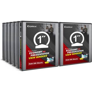 COMIX Dålig 1 tum rund ringvy Bindemedel standard 1 """" 3 ringbindemedel för 200 ark av oss bokstavsstorlek 12 pack (svart)