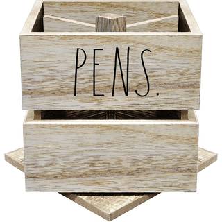 Rae Dunn Pencil Cup - Wooden Pen Holder Desktop Organizer - Lille Rustik Wood Desk Top Caddy til kontortilbehør og forsyninger - Organisation til