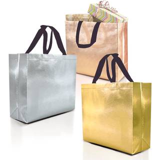 Nush Nush 12 Giftposer Luksusblanding Farve s?t - 4 Rose Gold 4 S?lv 4 Guld genanvendelige gaveposer med sorte h?ndtag - Ideel som store goodie -