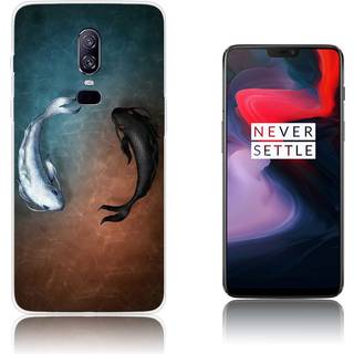 OnePlus 6 beskyttelsesetui i silikone med printet mønster - Sorte og hvide fjer