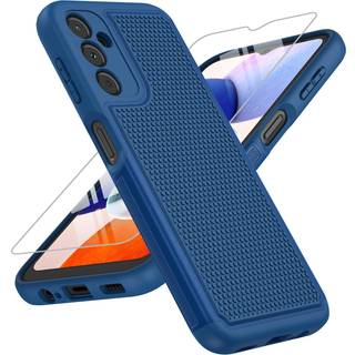 Fntcase dobbeltlag beskyttende sag til Samsung Galaxy A14 5G - Stødbestandig robust militærbeskyttelse med ikke -slipstruktureret ryg (Navy Blue)
