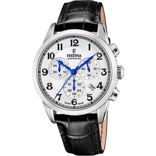 Festina Swiss Made Chrono herreur i stål med lys urskive
