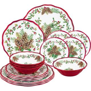 Upware 16-delt melamin-middagss?t inkluderer middagsplader salatplader dessertplader sk?le service til 4. (pinecones)
