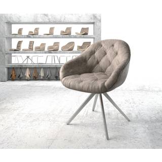 Esszimmerstuhl Gaio-Flex Mikrofaser Taupe Vintage Kreuzgestell kantig Edelstahl - Taupe, Silber