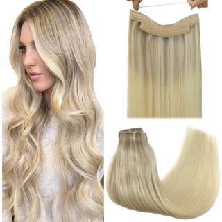 Goo Goo Wire Hair Extensions Human Hair 17/22/60 Ash Blonde With Golden Blonde og Platinum Blonde Balayage 18inch 95G Usynlige tr?dh?rforl?ngelse