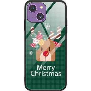 iPhone 15 Jule Bagside Cover m. Glasbagside - Merry Christmas - Rensdyr