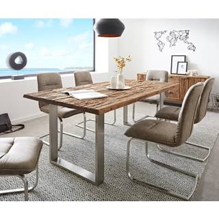Esstisch Reclaimed 200x100 cm Vintage-Optik Edelstahl schmal - Natur, Silber