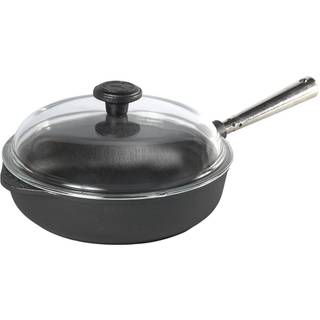 Skeppshult Professional Servierpfanne 25 cm mit Glasdeckel - Gusseisen mit Edelstahlgriff - Schwarz,Silber