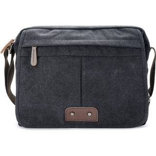 Vintage Grafit Canvas & Brunt Læder Skuldertaske