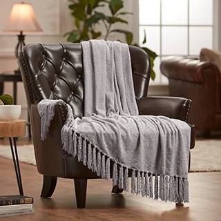 Chanasya Premium Chenille Fringe Throw T?ppe - Velvet Soft Through T?ppe med skimmer og kvaster - 50 """" X 65 - Taupe