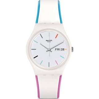Swatch Edgyline White Plastic Case White Dial Silicone Strap Ladies Watch GW708