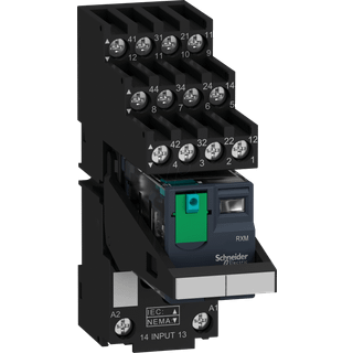 Schneider Rxm relæ m/sokkel+test 4c/o 24vdc
