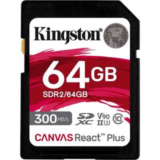 Kingston Technology 64 GB Canvas React Plus SDXC UHS-II 300R/260W U3 V90 i fuld HD/4K/8K