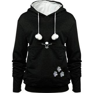 YYW Dame Httetrjer Pullover Sweatshirt Oversized Cat Httetrjer Pet Holder Kat Hundepose brere (Sort Medium)