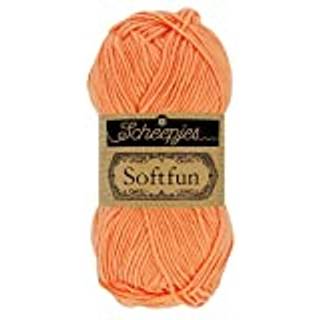 Scheepjes Softfun 2652 Cantaloupe Indhold: 60% Bomuld / 40% Akryl Vægt/længde: 50 gram = ca. 140 meter Anbefalede pinde: 3.50-4.00 mm Strikkefasthed: 10 cm = 21 x 30 m Maskinvask / Skåneprogram max 30°C.