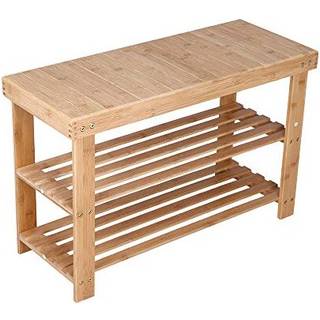 Kktoner bambus sko rack b?nk 3 lag indgangs s?de sko arrang?r opbevaring hylde naturlig farve