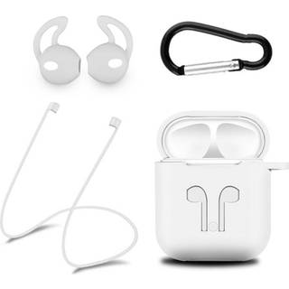 Silikonesæt til Airpods, silikoneetui, rem, silikoneørepropper, karabinhage, hvid
