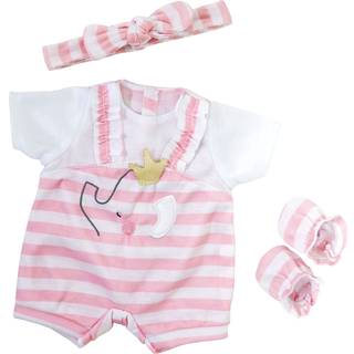 JC Toys | Berenguer Boutique | Baby Doll Outfit | Pink striber og hvide samlede shorts | Inkluderer pandeb?nd og booties | Alder 2+ | Passer til