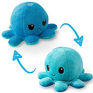 TeeTurtle Original Reversibel Plysblæksprutte - Lyseblå og Mørkeblå Humørskiftende Sød Sanse-Fidget Legetøj