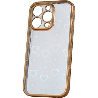 iPhone 14 Pro Fleksibel Plastik Cover m. Holografisk Folie - Hjerter Motiv - Gennemsigtig / Rose Gold