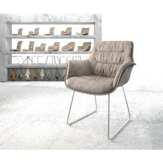 Esszimmerstuhl Kaira-Flex Mikrofaser Taupe Vintage Kufengestell Edelstahl - Taupe, Silber