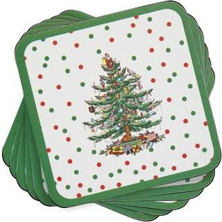 Pimpernel Christmas Tree Polka Dot Coasters | S?t af 6 | Cork backed Board | Varme- og pletbestandig | Drinks Coaster til bordpladsbeskyttelse |