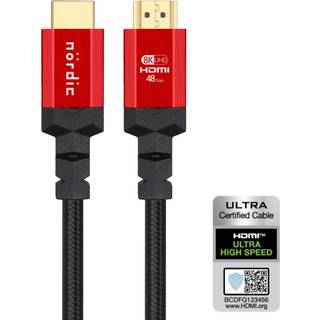 NÖRDIC CERTIFIED CABLES  Certificeret 3m Ultra High Speed HDMI 2.1 4K 8K 60Hz 120Hz 48 Gbps Dynamic HDR eARC VRR nylon flettet kabel forgyldt
