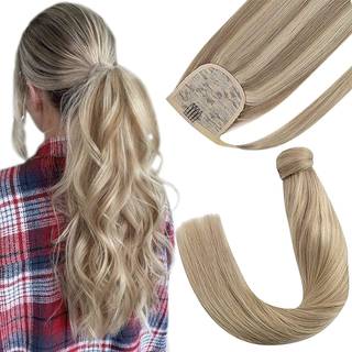 Ve Sunny Human Hair Ponytail Blonde Ponytail Extension Real Human Hair Light Blonde Mix Golden Blonde Real Hair Ponytail Extension Highlights Blo