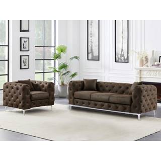 3-personers sofa og Chesterfield lænestol i mikrofiber med slidt lædereffekt EDWINA