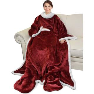 Catalonia sherpa b?rbart t?ppe med ?rmer og fodlommer til voksne kvinder m?nd Comfy Snuggle Wrap Sleeved Through T?ppe Robe Gift Idea Wine