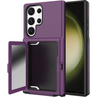 Samsung Galaxy S23 Ultra Hybrid Håndværker Cover m. Kortholder & Indbygget Spejl - Sort