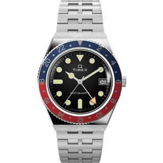 TIMEX Q Timex GMT rød/sort med lænke Ø38