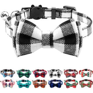 Joytale opgraderet kat krave med klokker udbryder katte kraver med slips 1 pakke pige dreng sikkerhed plaid killinger kraver sort