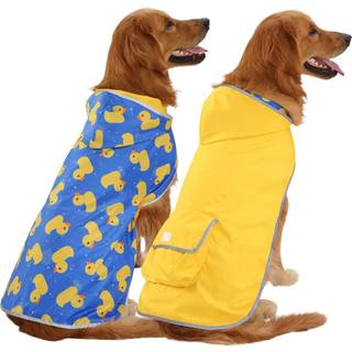 HDE Vendbar Hunde Regnfrakke H?tte Slicker Poncho Regnfrakke Jakke til Sm? Mellemstore Hunde ?nder/Gul - 3XL