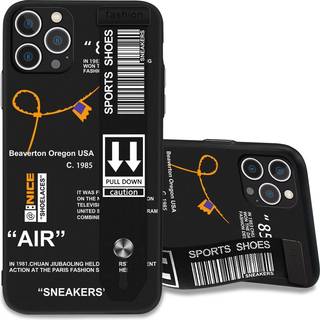 Tutujap kompatibel til iPhone 12 Pro -sag med armb?ndsstrop afk?ling af sportssko brand stil kreative sorte hvide bogstaver tegning h?ndholder ri