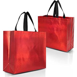 Nush Nush Red gaveposer i stor st?rrelse - S?t med 12 skinnende r?de genanvendelige gaveposer med h?ndtag - perfekt som store goodiebags F?dselsd